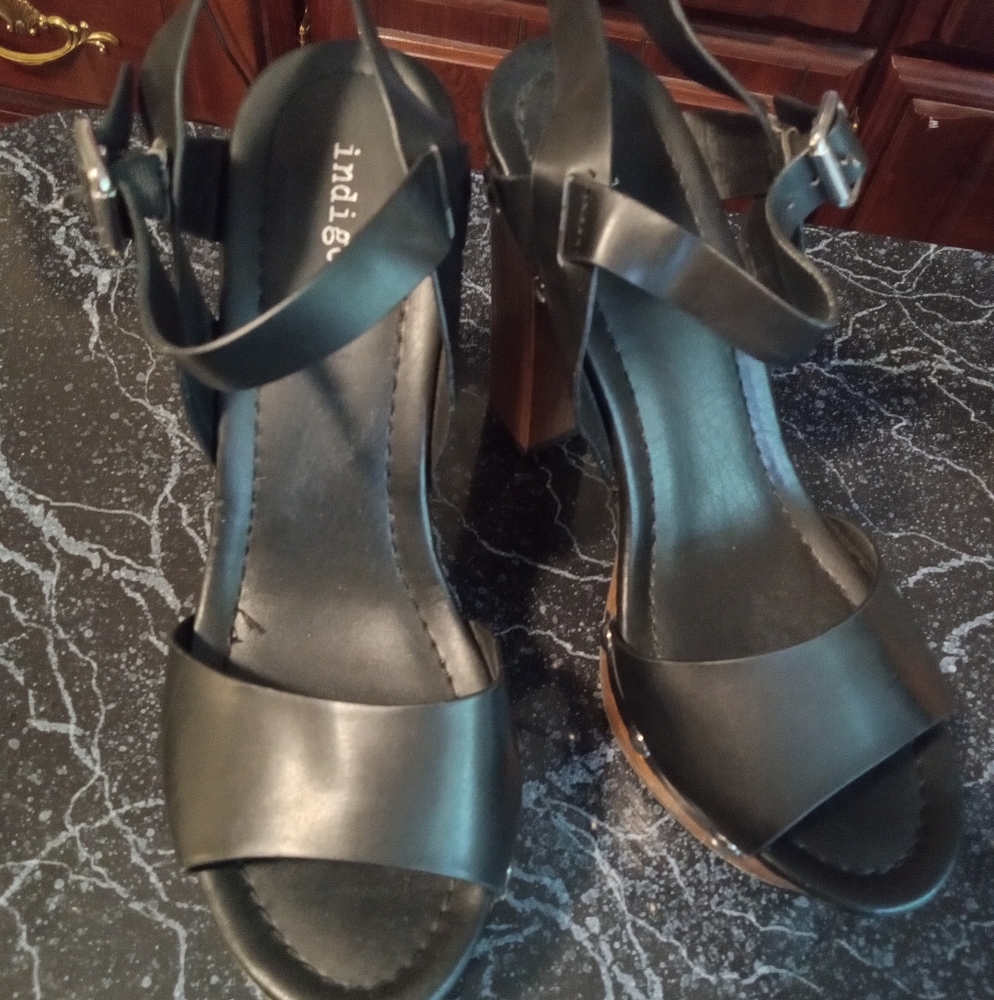 Indigo Black Strappy Heels for Women